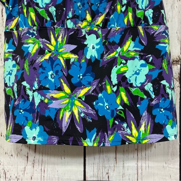 Roaman's Blue and Green Floral Swim Suit Tank Top - Picture 4 of 10